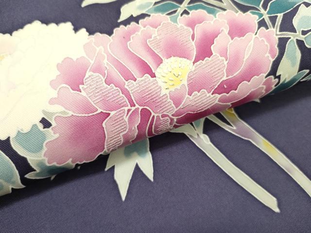 平和屋着物●塩瀬　九寸名古屋帯　作家物　刺繍　牡丹　銀糸　正絹　逸品　DABD0267op