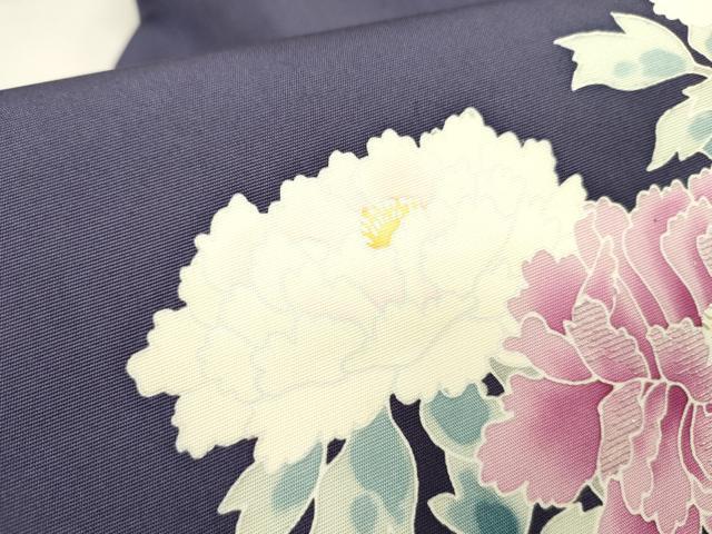平和屋着物●塩瀬　九寸名古屋帯　作家物　刺繍　牡丹　銀糸　正絹　逸品　DABD0267op
