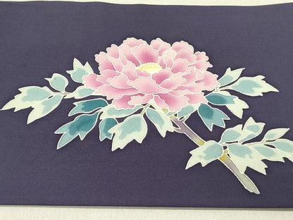 平和屋着物●塩瀬　九寸名古屋帯　作家物　刺繍　牡丹　銀糸　正絹　逸品　DABD0267op