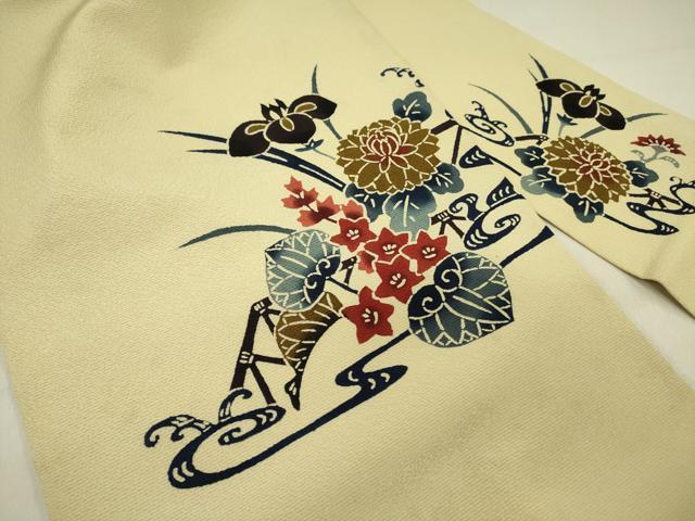 平和屋着物●九寸名古屋帯　紅型　型染　草花　正絹　逸品　DABD0274op