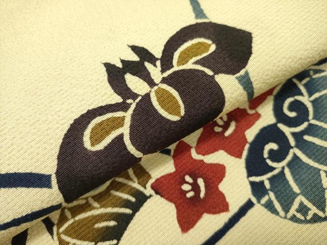 平和屋着物●九寸名古屋帯　紅型　型染　草花　正絹　逸品　DABD0274op