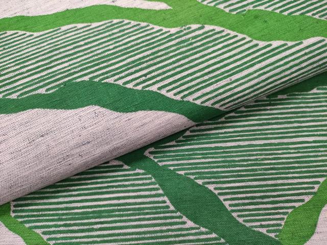 平和屋着物●八寸名古屋帯　紬地　型染　立波文　正絹　逸品　DABD0278op