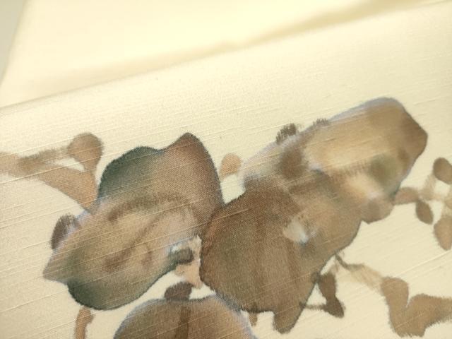 平和屋着物●手描友禅女流作家　一色生子　塩瀬　九寸名古屋帯　手描き　蔦の葉文　正絹　逸品　DABD0285op
