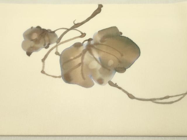 平和屋着物●手描友禅女流作家　一色生子　塩瀬　九寸名古屋帯　手描き　蔦の葉文　正絹　逸品　DABD0285op