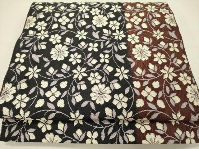 平和屋着物●八寸名古屋帯　花唐草文　正絹　逸品　DABD0286op