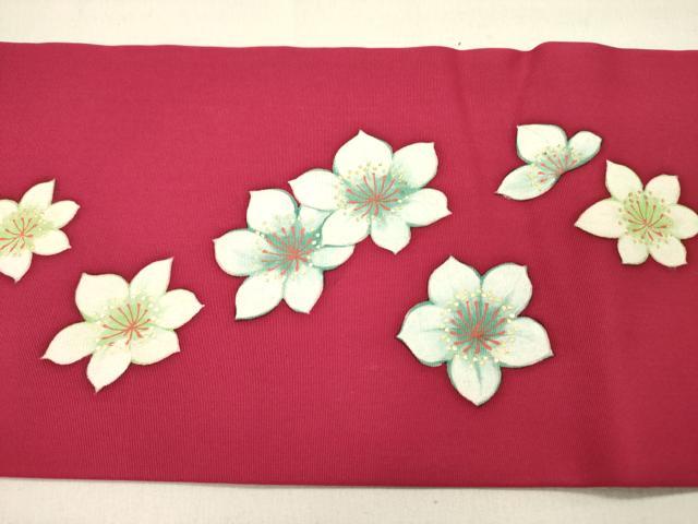 平和屋着物●塩瀬　九寸名古屋帯　舞花　金彩　正絹　逸品　DABD0294op