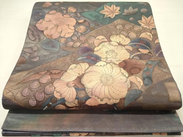 平和屋着物●太鼓柄袋帯　辻が花　金糸　引箔　正絹　逸品　DABD0299op