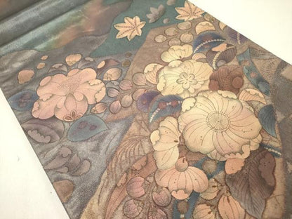 平和屋着物●太鼓柄袋帯　辻が花　金糸　引箔　正絹　逸品　DABD0299op