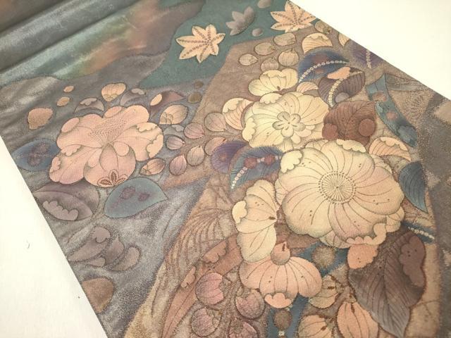 平和屋着物●太鼓柄袋帯　辻が花　金糸　引箔　正絹　逸品　DABD0299op