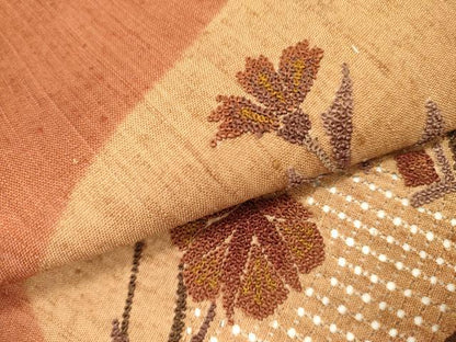 平和屋着物●中国三大刺繍　スワトウ刺繍　汕頭刺繍　相良刺繍　総刺繍　九寸名古屋帯　紬地　草花　正絹　逸品　DABD0303op