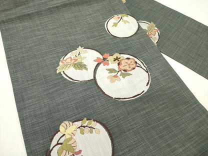 平和屋着物●九寸名古屋帯　紬地　花丸文　正絹　逸品　DABD0306op
