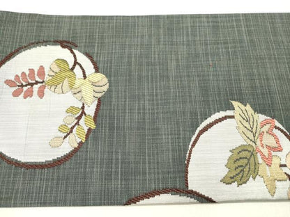 平和屋着物●九寸名古屋帯　紬地　花丸文　正絹　逸品　DABD0306op
