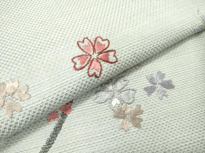 平和屋着物●九寸名古屋帯　総刺繍　舞桜　正絹　逸品　DABD0307op