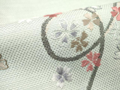 平和屋着物●九寸名古屋帯　総刺繍　舞桜　正絹　逸品　DABD0307op