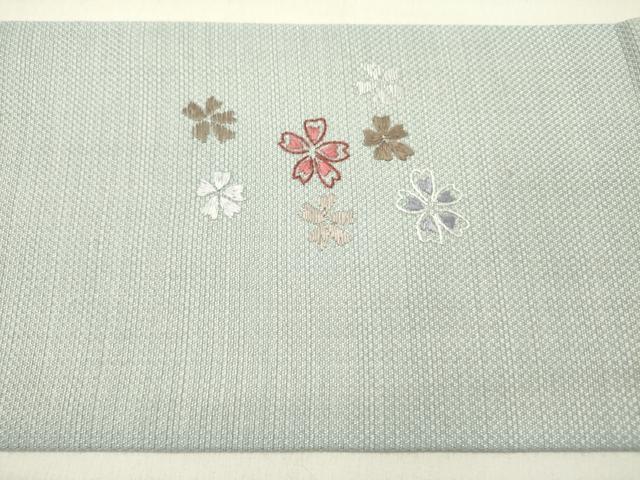 平和屋着物●九寸名古屋帯　総刺繍　舞桜　正絹　逸品　DABD0307op