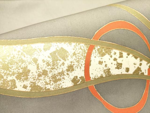 平和屋着物●塩瀬　九寸名古屋帯　幾何学文様　金彩　正絹　逸品　DABD0308op