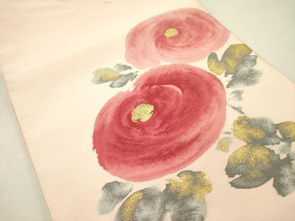 平和屋着物●爪掻き本綴れ　八寸名古屋帯　光琳菊　金糸　正絹　逸品　DABD0311op