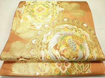 平和屋着物●西陣　川島織物　六通柄　本袋帯　松葉文　正倉院鳳凰花文　金糸　正絹　逸品　DABD0317op