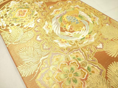 平和屋着物●西陣　川島織物　六通柄　本袋帯　松葉文　正倉院鳳凰花文　金糸　正絹　逸品　DABD0317op