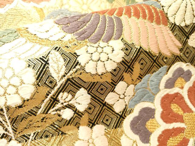 平和屋着物●佐賀錦　六通柄袋帯　唐織　鴛鴦花文　金糸　正絹　逸品　DABD0319op