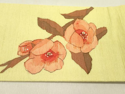 平和屋着物●九寸名古屋帯　作家物　紬地　枝花　ろうけつ染め　正絹　逸品　DABD0321op