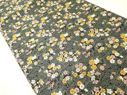平和屋着物●全通柄袋帯　唐織　草花　黒地　正絹　逸品　未使用　DABD0324op