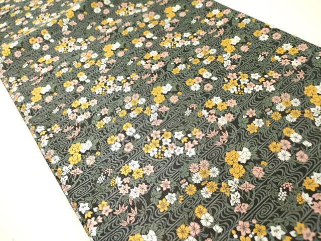 平和屋着物●全通柄袋帯　唐織　草花　黒地　正絹　逸品　未使用　DABD0324op