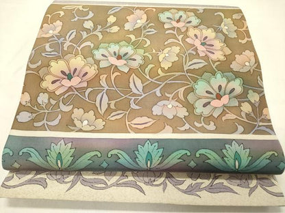 平和屋着物●太鼓柄袋帯　本場染大島紬　更紗花文　正絹　逸品　DABD0328op