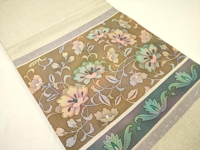 平和屋着物●太鼓柄袋帯　本場染大島紬　更紗花文　正絹　逸品　DABD0328op