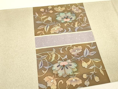 平和屋着物●太鼓柄袋帯　本場染大島紬　更紗花文　正絹　逸品　DABD0328op