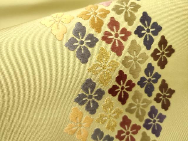 平和屋着物●塩瀬　九寸名古屋帯　唐織　作家物　花菱文　金糸　正絹　逸品　DABD0330op