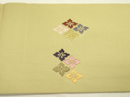 平和屋着物●塩瀬　九寸名古屋帯　唐織　作家物　花菱文　金糸　正絹　逸品　DABD0330op