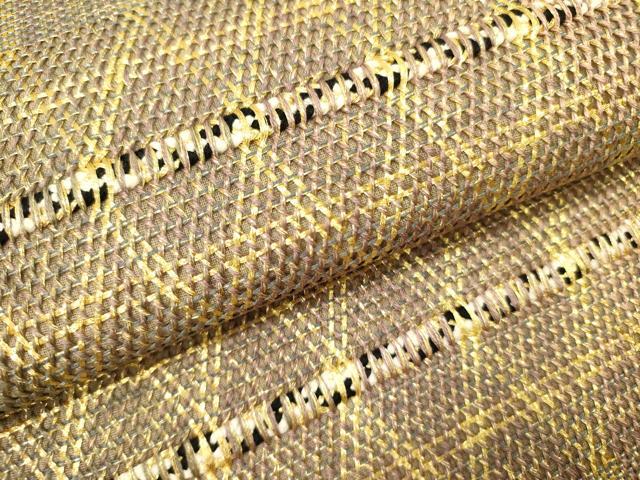 平和屋着物●ひなや工房　くむ・あむ・おる　伊豆蔵明彦　組織　太鼓柄袋帯　菱文　金糸　正絹　逸品　DABD0331op