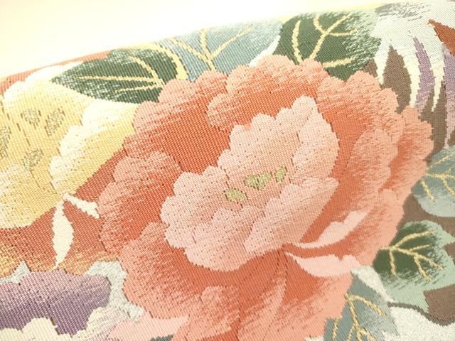 平和屋着物●爪掻き本綴れ　八寸名古屋帯　尾長鳥花文　金銀糸　正絹　逸品　DABD0333op