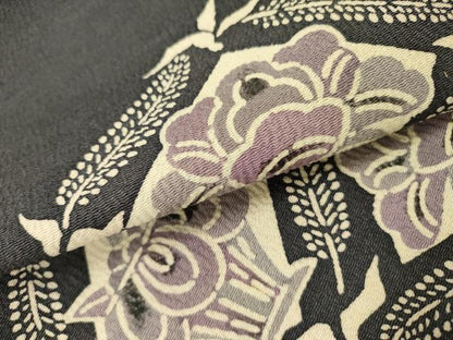 平和屋着物●九寸名古屋帯　型染　草花　鬼しぼ縮緬　正絹　逸品　DABD0335op