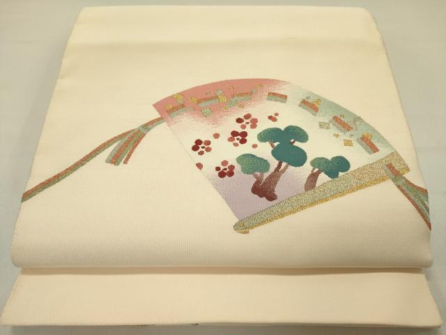 平和屋着物●爪掻き本綴れ　八寸名古屋帯　扇面花文　金銀糸　正絹　逸品　DABD0336op
