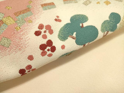 平和屋着物●爪掻き本綴れ　八寸名古屋帯　扇面花文　金銀糸　正絹　逸品　DABD0336op
