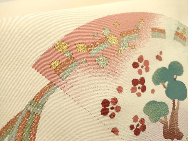 平和屋着物●爪掻き本綴れ　八寸名古屋帯　扇面花文　金銀糸　正絹　逸品　DABD0336op