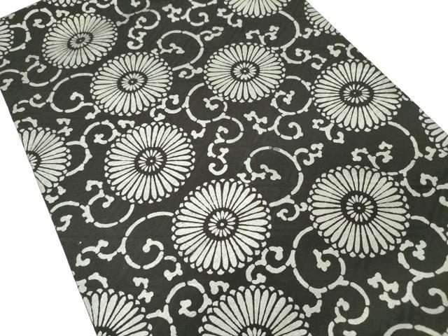 平和屋着物●九寸開き名古屋帯　菊唐草　黒地　正絹　逸品　DABD0339op