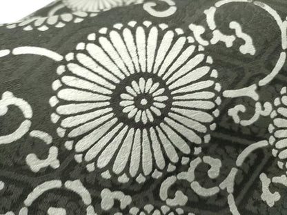 平和屋着物●九寸開き名古屋帯　菊唐草　黒地　正絹　逸品　DABD0339op