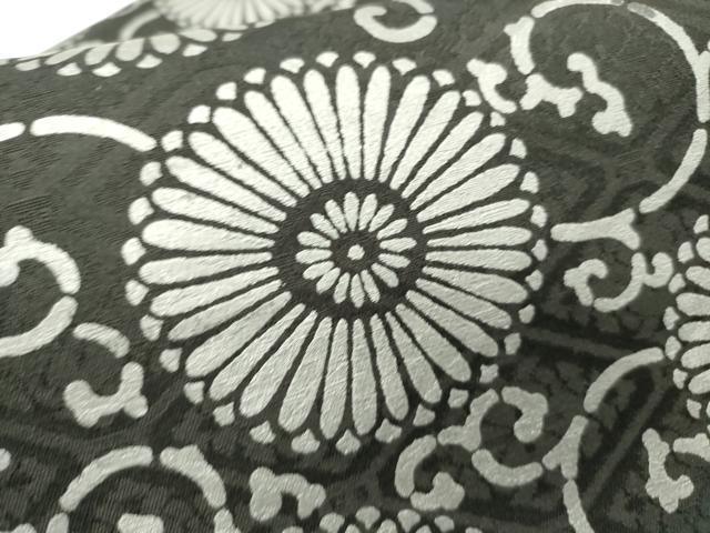 平和屋着物●九寸開き名古屋帯　菊唐草　黒地　正絹　逸品　DABD0339op