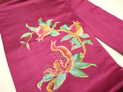 平和屋着物●アンティーク　大正ロマン　九寸名古屋帯　総手刺繍　草花　正絹　逸品　DABD0340op
