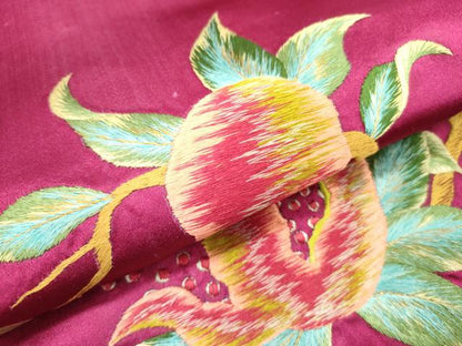 平和屋着物●アンティーク　大正ロマン　九寸名古屋帯　総手刺繍　草花　正絹　逸品　DABD0340op