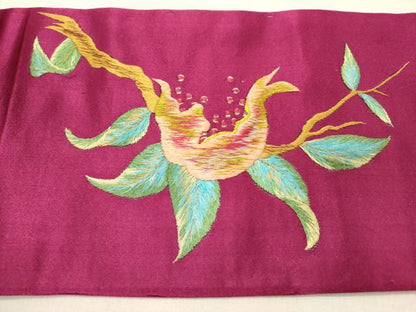 平和屋着物●アンティーク　大正ロマン　九寸名古屋帯　総手刺繍　草花　正絹　逸品　DABD0340op
