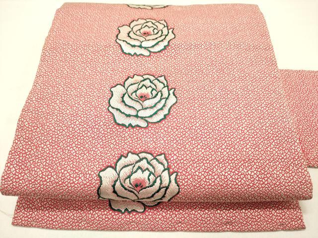 平和屋着物●アンティーク　大正ロマン　全通柄九寸名古屋帯　薔薇　バラ　正絹　逸品　DABD0341op