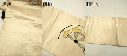 平和屋着物●アンティーク　大正ロマン　九寸名古屋帯　総手刺繍　源氏車花文　金銀糸　正絹　逸品　DABD0342op