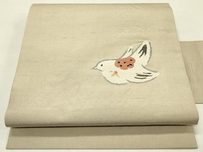 平和屋着物●九寸名古屋帯　紬地　すくい織　飛鳥文　正絹　逸品　DABD0346op