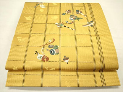 平和屋着物●本場筑前博多織 八寸名古屋帯 玩具文 正絹 逸品 DABD0347op