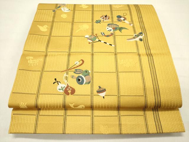 平和屋着物●本場筑前博多織 八寸名古屋帯 玩具文 正絹 逸品 DABD0347op