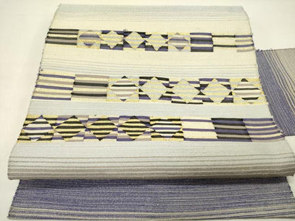 平和屋着物●八寸名古屋帯　すくい織　横段幾何学文　金糸　正絹　逸品　DABD0350op